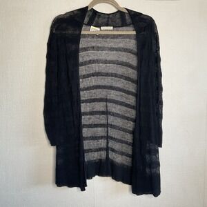 Eileen Fisher‎ Cardigan Womens L Large Open Front Black Striped Sheer Cover Up